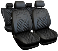 Set Huse Auto Universale din 9 Piese, Piele Ecologica, Model Perfect Line, Culoare Negru, Compatibile cu Scaune cu Airbag