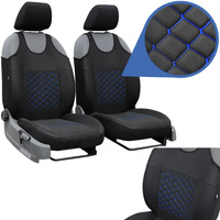 Set Huse Auto Universale din 9 Piese, Material Piquat, Culoare Negru cu Albastru, Compatibile cu Scaune cu Airbag