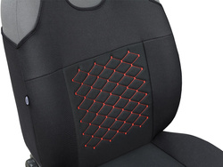Set Huse Auto Universale din 9 Piese, Material Piquat, Culoare Negru cu Rosu, Compatibile cu Scaune cu Airbag