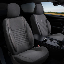 Huse pentru scaunele din față ARES, din piele, groase, gri-negru – față