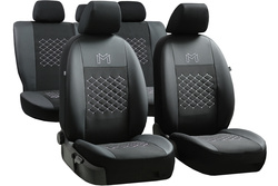 Set Huse Auto din 9 Piese, Universale, Piele Ecologica, Groase, Captusite, cu Broderie POK-TER, Culoare Negru