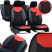  Set Huse Auto Universale din 9 Piese, Groase, Material + Piele Ecologica, cu Broderie Eleganta, Culoare Negru cu Rosu