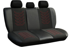 Set Huse Auto Universale din 9 Piese, Groase, Material + Piele Ecologica, cu Broderie Eleganta, Culoare Negru cu Gri