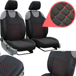 Set Huse Auto Universale din 9 Piese, Material Piquat, Culoare Negru cu Rosu, Compatibile cu Scaune cu Airbag