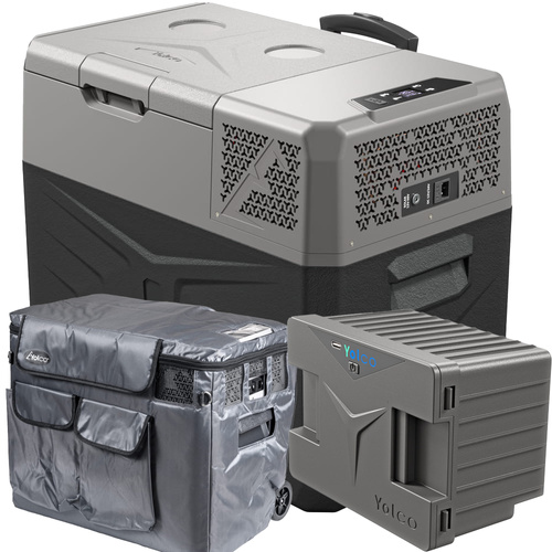 Frigider portabil de voiaj auto cu compresor Yolco BCX40 GREY 39L + baterie modulara + scut termic