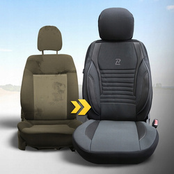 Huse pentru scaune auto din piele Ares, groase, gri-negru, set complet