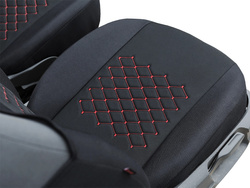 Set Huse Auto Universale din 9 Piese, Material Piquat, Culoare Negru cu Rosu, Compatibile cu Scaune cu Airbag