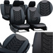  Set Huse Auto Universale din 9 Piese, Groase, Material + Piele Ecologica, cu Broderie Eleganta, Culoare Negru cu Gri