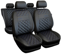 Set Huse Auto Universale din 9 Piese, Piele Ecologica, Model Perfect Line, Culoare Albastru, Compatibile cu Scaune cu Airbag