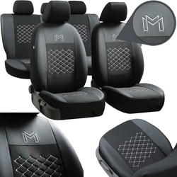 Set Huse Auto din 9 Piese, Universale, Piele Ecologica, Groase, Captusite, cu Broderie POK-TER, Culoare Negru