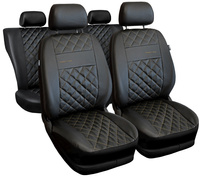 Set Huse Auto Universale din 9 Piese, Piele Ecologica, Model Perfect Line, Culoare Bej, Compatibile cu Scaune cu Airbag