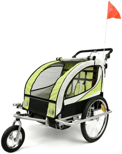 Remorca de biciclete cu amortizor 2 persoane +JOGGER verde + gratuit