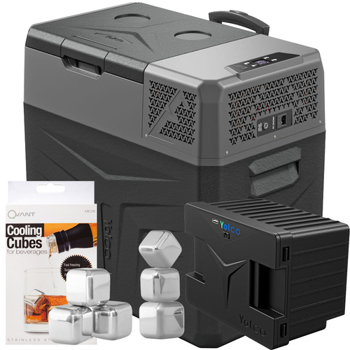 Frigider turistic cu compresor  USB bluetooth 5.0 Yolco BCX50 CARBON 47L 12V 24V 100-230V + baterie modulară + cuburi de gheață gratuite