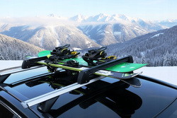 Suport ski auto pentru schiuri, Amos, cu prindere pe bare transversale pentru 5 perechi de schiuri 