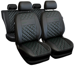 Set Huse Auto Universale din 9 Piese, Piele Ecologica, Model Perfect Line, Culoare Verde, Compatibile cu Scaune cu Airbag