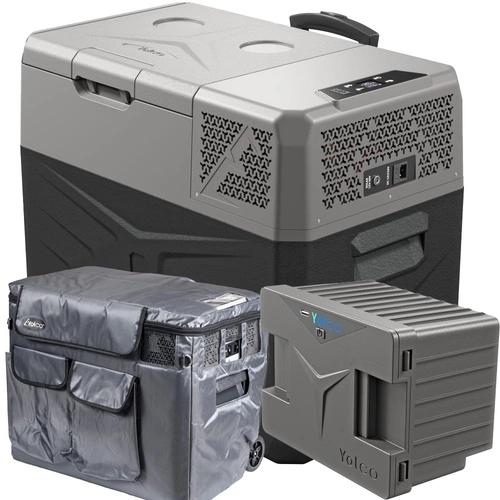 Frigider portabil de voiaj auto cu compresor Yolco BCX40 GREY 39L + baterie modulara + scut termic