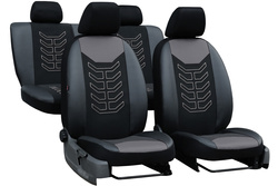  Set Huse Auto Universale din 9 Piese, Groase, Material + Piele Ecologica, cu Broderie Eleganta, Culoare Negru cu Gri