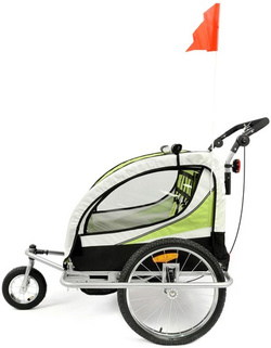 Remorca de biciclete cu amortizor 2 persoane +JOGGER verde + gratuit