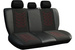  Set Huse Auto Universale din 9 Piese, Groase, Material + Piele Ecologica, cu Broderie Eleganta, Culoare Negru cu Gri