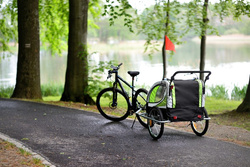Remorca de biciclete cu amortizor 2 persoane +JOGGER verde + gratuit