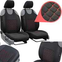 Set Huse Auto Universale din 9 Piese, Material Piquat, Culoare Negru cu Rosu, Compatibile cu Scaune cu Airbag