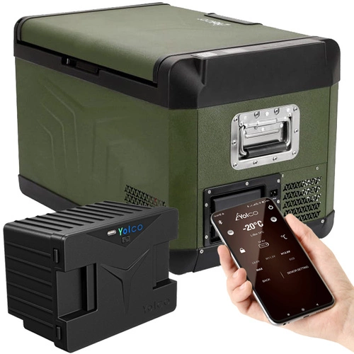 Frigider portabil de voiaj auto cu compresor Yolco GCX37 Green 37L 12V 24V + Baterie modulară Yolco