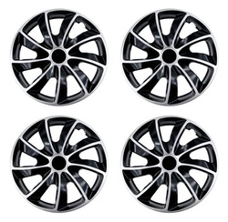 Set 4 capace jante quad bicolor 16" negru-argintii