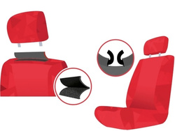  Set Huse Auto Universale din 9 Piese, Groase, Material + Piele Ecologica, cu Broderie Eleganta, Culoare Negru cu Rosu