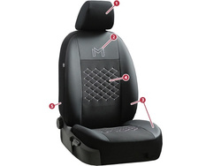 Set Huse Auto din 9 Piese, Universale, Piele Ecologica, Groase, Captusite, cu Broderie POK-TER, Culoare Negru