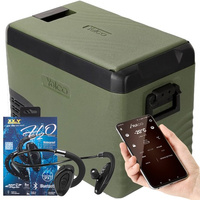 Frigider portabil de voiaj auto cu compresor Yolco KX40 GREEN 34L + căști wireless impermeabile