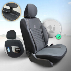 Huse pentru scaune auto din piele Ares, groase, gri-negru, set complet