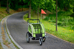 Remorca de biciclete cu amortizor 2 persoane +JOGGER verde + gratuit