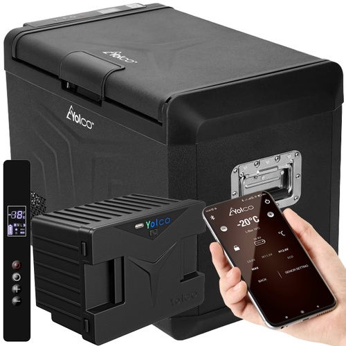 Frigider de voiaj cu compresor Yolco GCX47 Black 47L 12V 24V 240V + baterie modulara Yolco 15600 mAh