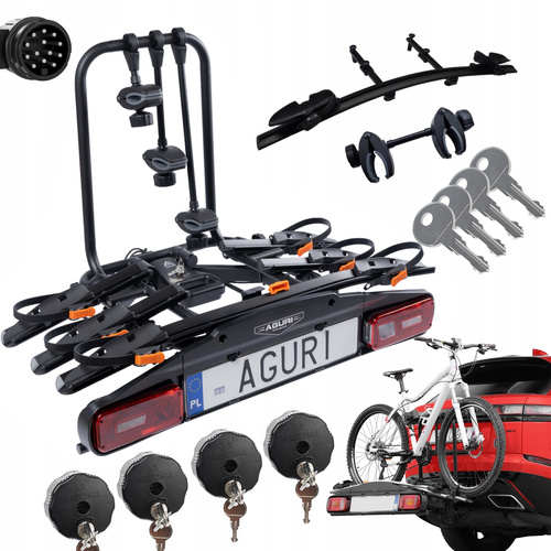 Aguri Active Bike PRO 3+1 Black suport biciclete pe carlig pentru transportul a 4 biciclete