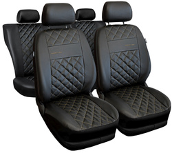 Set Huse Auto Universale din 9 Piese, Piele Ecologica, Model Perfect Line, Culoare Bej, Compatibile cu Scaune cu Airbag